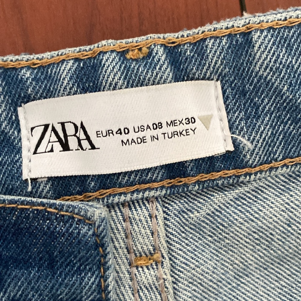 Zara Wide Leg Full Length Distressed Ripped Raw Hem Jeans - Picture 3 of 4